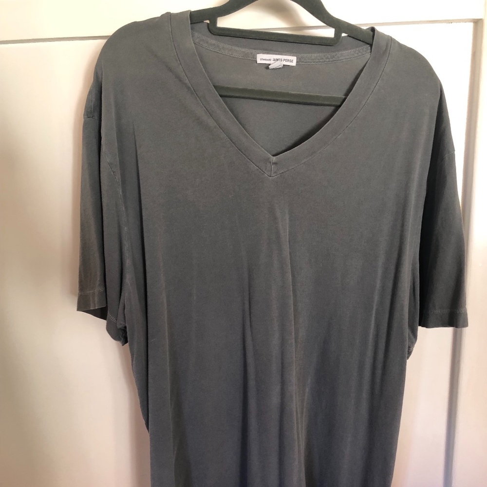 James Perse Short Sleeve V Neck (Gray) (5/XXL)